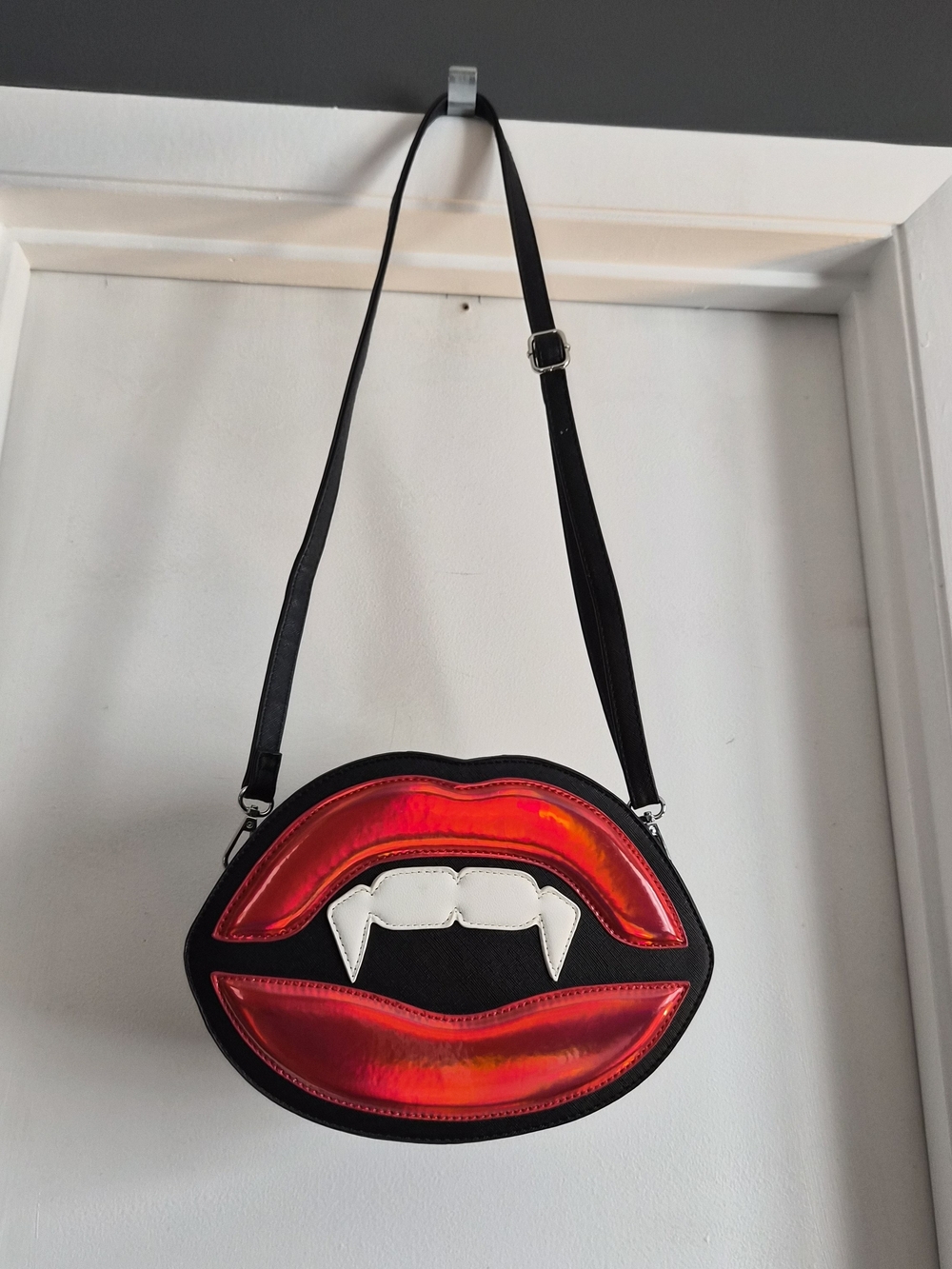 MAD Engine Black Crossbody with Red Lip and White Fangs